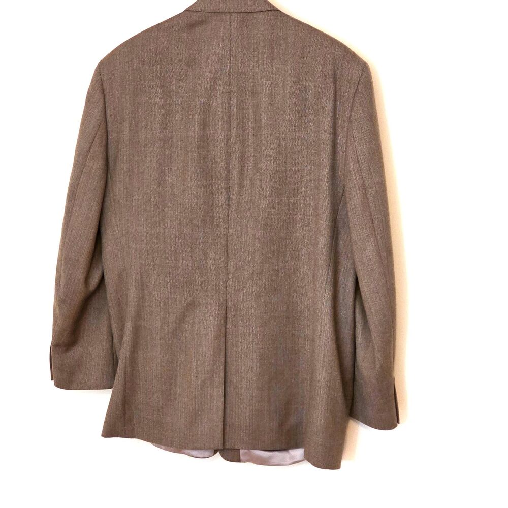 Vintage Lauren Ralph Lauren Blazer 100% Wool Herringbone Sport Coat Brown 46R - Picture 2 of 16